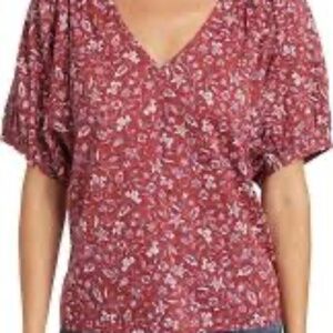 XS MADEWELL V-Neck Puff Sleeve Top In Batik VineWeathered Brick